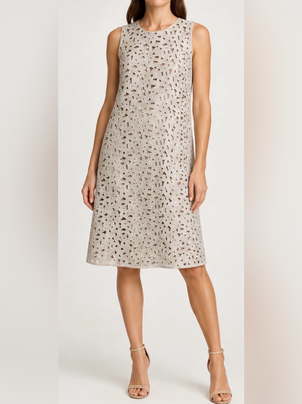Akris black label midi silk slip dress with beige cutout overlay
